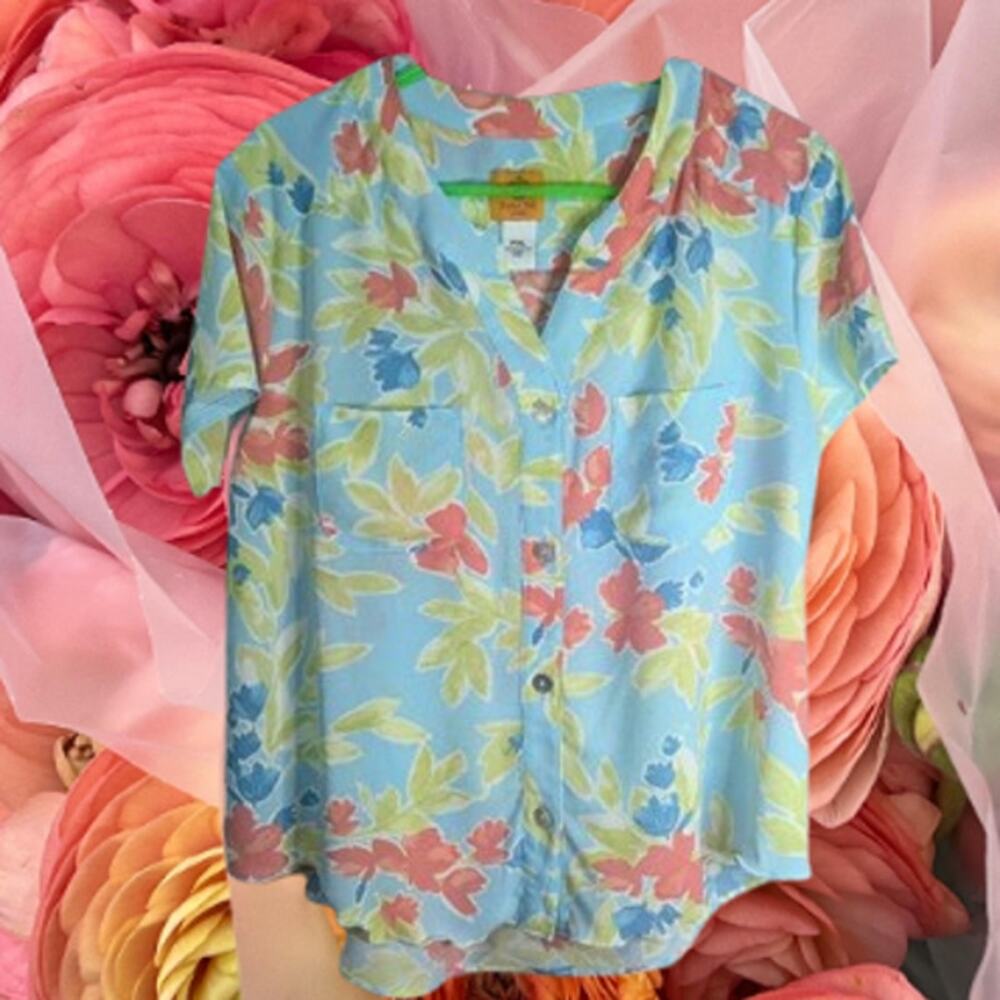 Ruby Rd. Pxl Short Sleeve Polyester Button Down W… - image 1